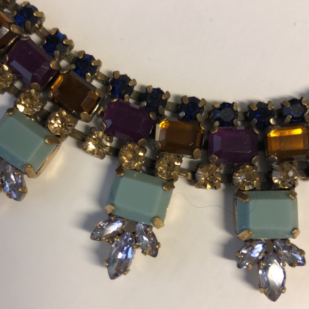 J. Crew Statement Necklace gold tone with mint light purple brown gold chain - Picture 3 of 4